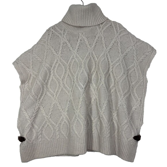 Max Studio Sweater Poncho Womens M Cream Lambs Wool Chunky Cable Knit Oversized - Picture 6 of 10